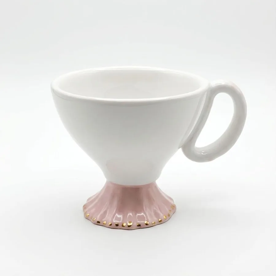 נר בספל "דרור" - רגל ורוד ביבי ונקודות זהב