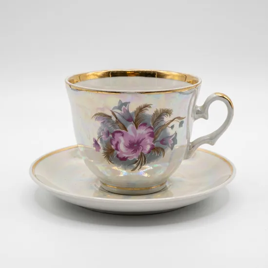ספל וצלחת מפורצלן צבע פנינה