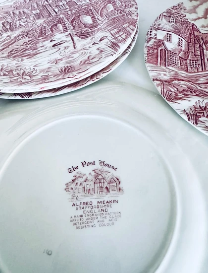 צלחת מנה עיקרית חרס אנגלי ורוד