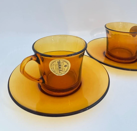 ספל לאספרסו וצלחת זכוכית בצבע ענבר DURALEX