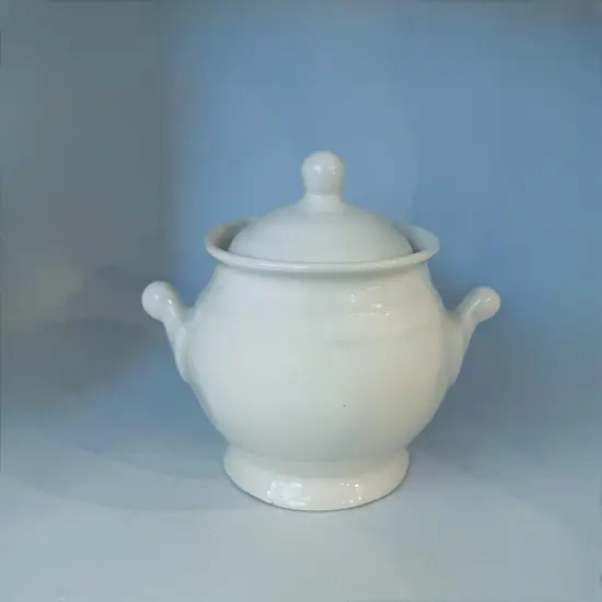 צנצנת קרמיקה עם מכסה בעבודת יד ונפח של 600 מ"ל , בצבע לבן