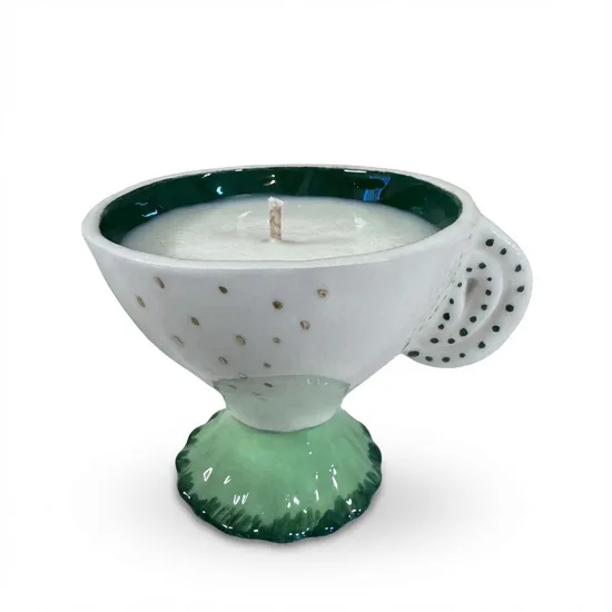 נר בספל "דרור" - רגל ירוק