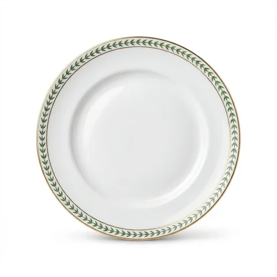 צלחת מנה עיקרית עלים ירוקים ופס זהב מפורצלן