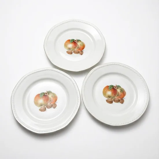 צלחת עוגה - ציור תפוחים מפורצלן