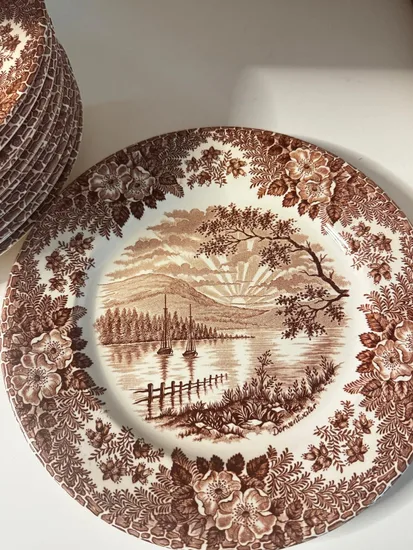 צלחת מנה עיקרית קוטר 24.5 ס"מ חרס בגוונים חומים