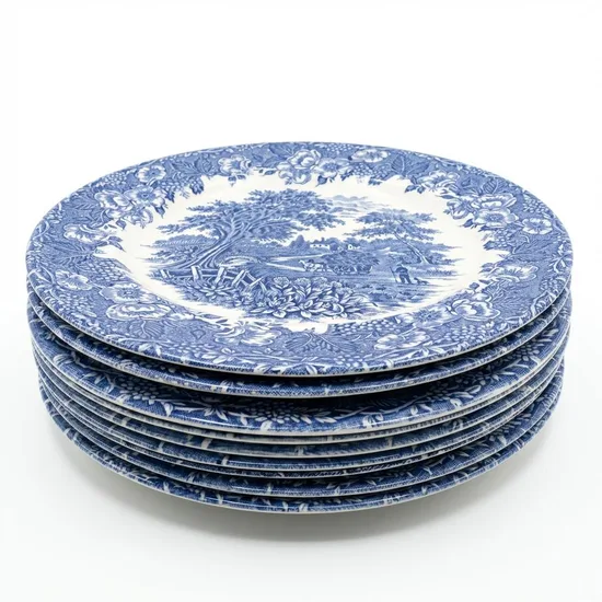 ​צלחת מנה עיקרית חרס אנגלי בגוונים כחול לבן