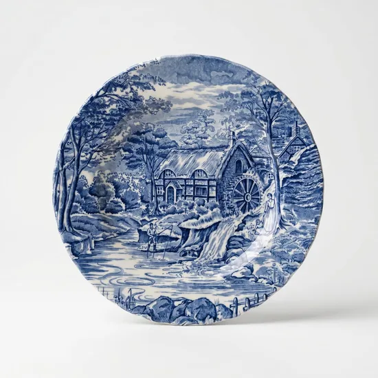 צלחת עוגה מחרס אנגלי חלק מסרוויס טחנת המים