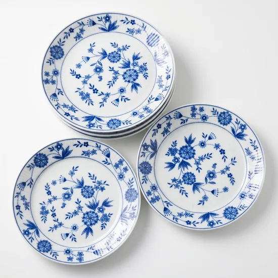 צלחת  מפורצלן חלק מסרוויס פרחים כחולים