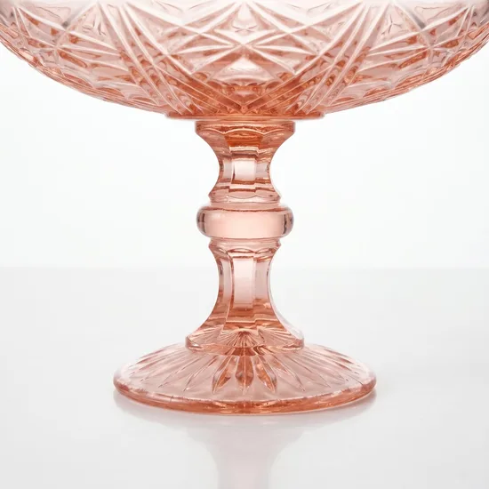 צלחת הגשה על רגל מקריסטל / זכוכית בצבע ורוד