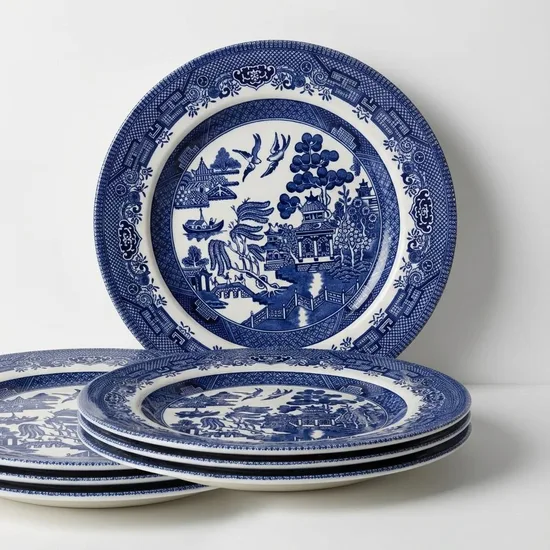 צלחת מנה ראשונה קוטר20.5 ס"מ חרס בגוונים כחול