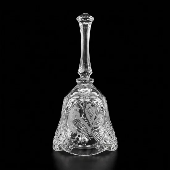 פעמון קריסטל מפואר עם חריטה של ציפור