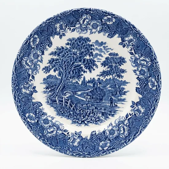 ​צלחת מנה עיקרית חרס אנגלי בגוונים כחול לבן