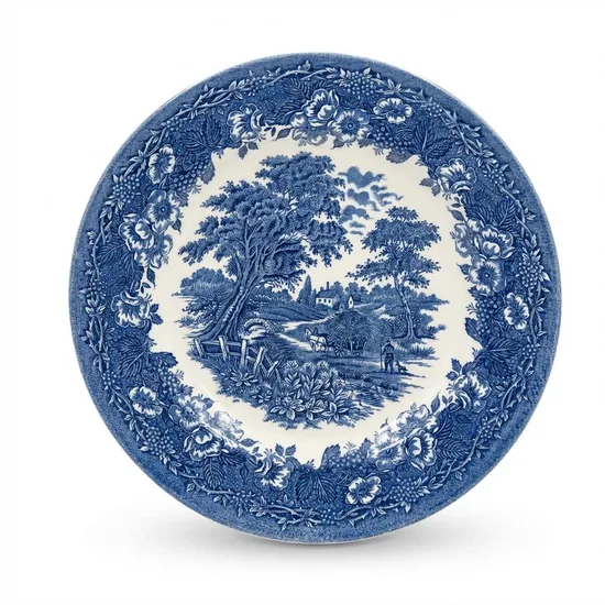 ​צלחת הגשה קוטר 29 ס"מ חרס אנגלי בגוונים כחול לבן