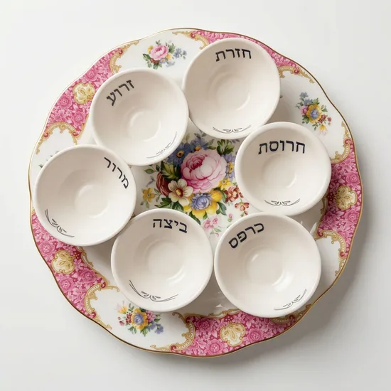 צלחתROYAL ALBERT וקעריות קרמיקה עבודת יד = צלחת פסח