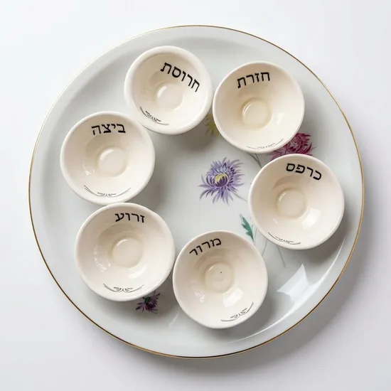 צלחת וינטג וקעריות קרמיקה עבודת יד = צלחת פסח