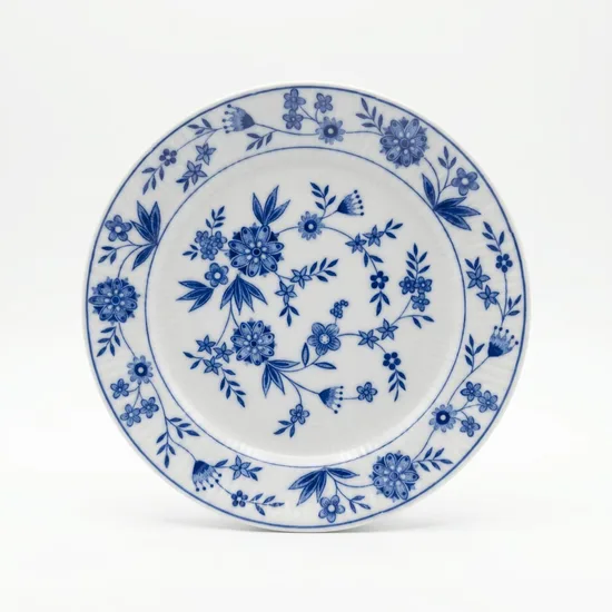 צלחת  מפורצלן חלק מסרוויס פרחים כחולים