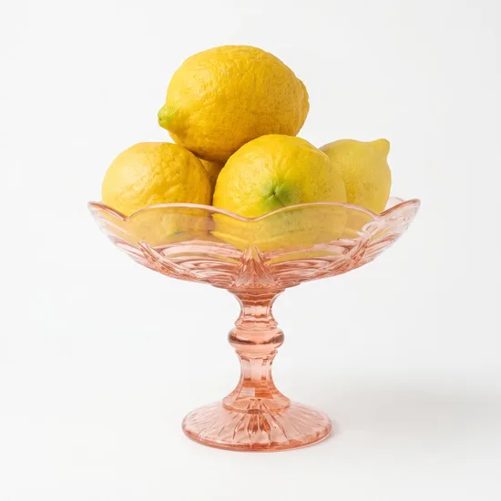 צלחת הגשה על רגל מקריסטל / זכוכית בצבע ורוד